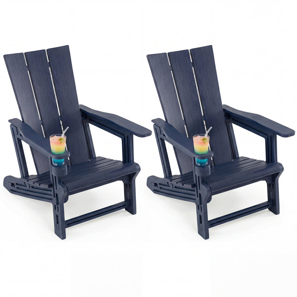 Set of 2ï»¿ Outdoor Adirondack Chairs with Cup Holder-Blue