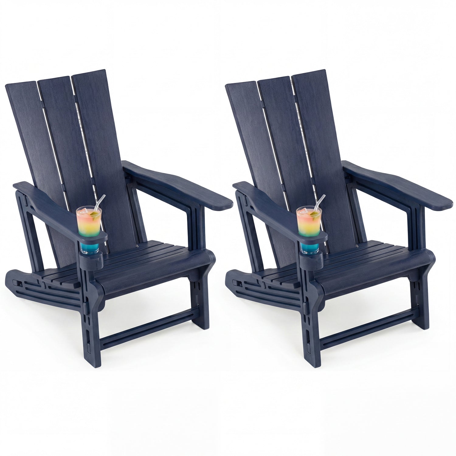 Set of 2ï»¿ Outdoor Adirondack Chairs with Cup Holder-Blue