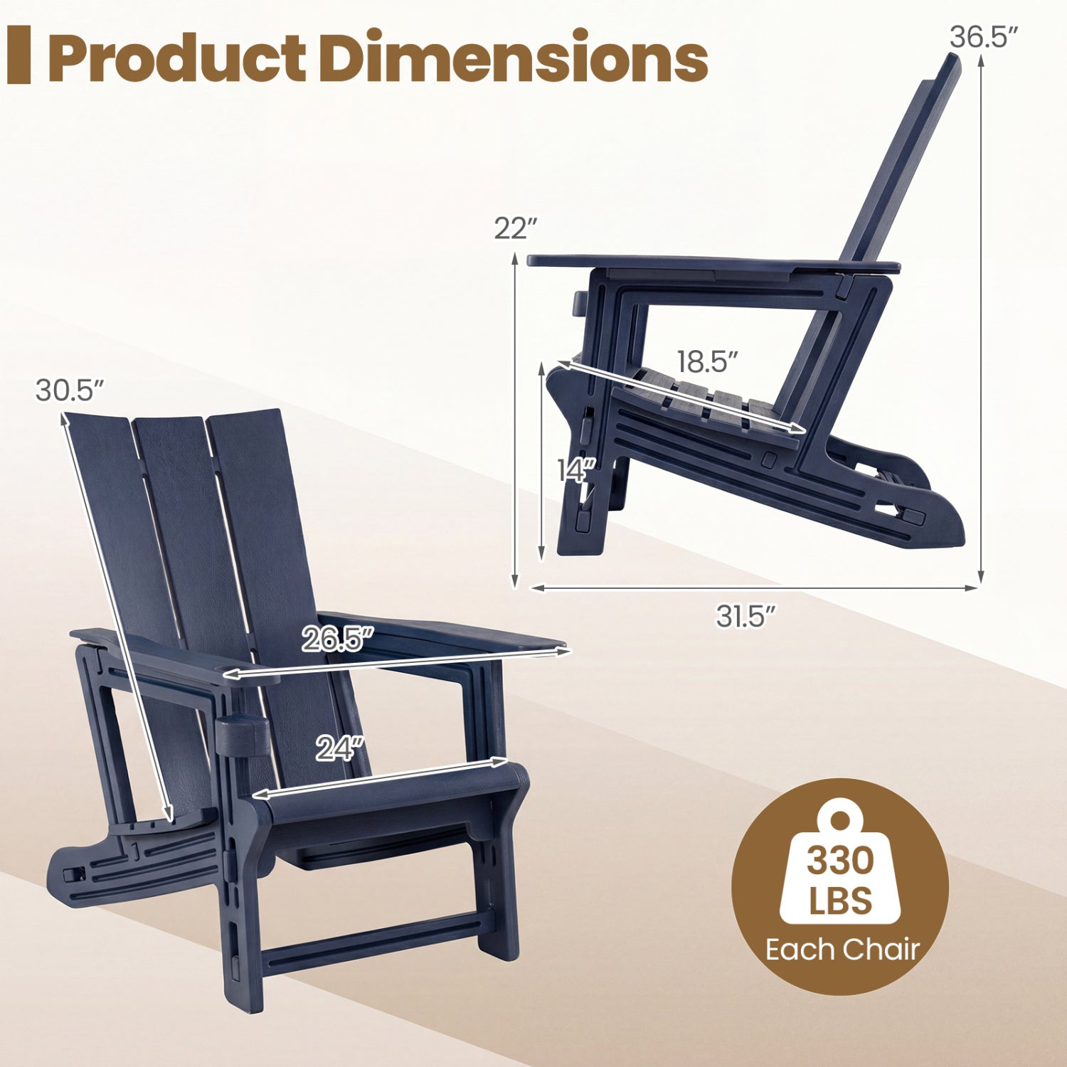 Set of 2ï»¿ Outdoor Adirondack Chairs with Cup Holder-Blue