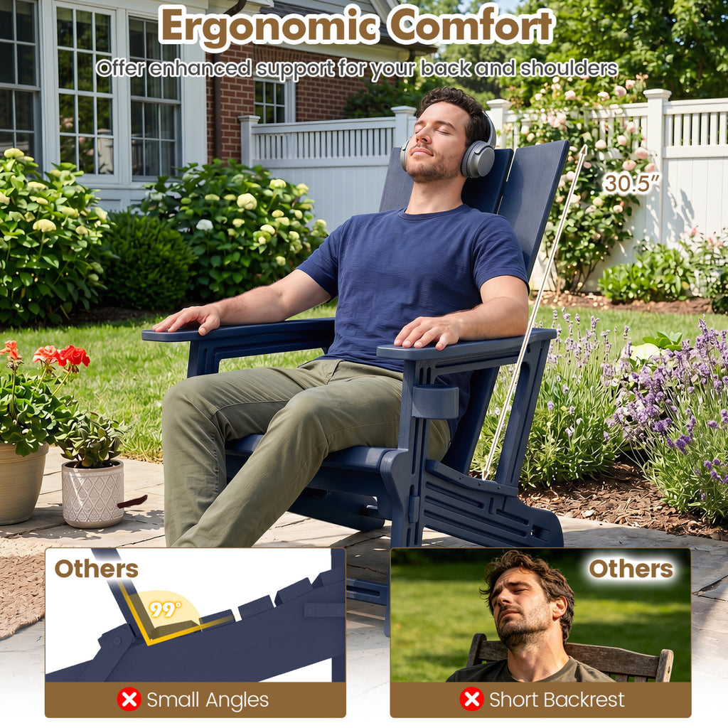 Set of 2ï»¿ Outdoor Adirondack Chairs with Cup Holder-Blue