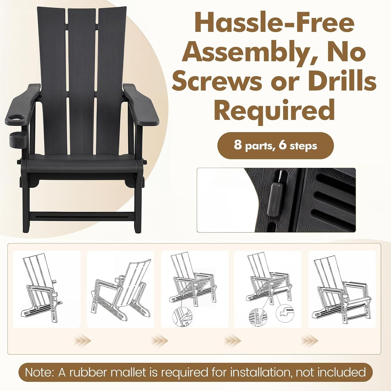 Set of 2ï»¿ Outdoor Adirondack Chairs with Cup Holder-Black