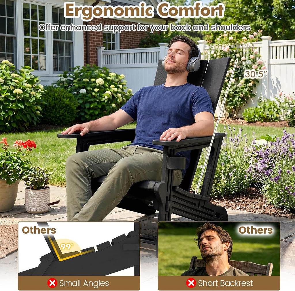 Set of 2ï»¿ Outdoor Adirondack Chairs with Cup Holder-Black