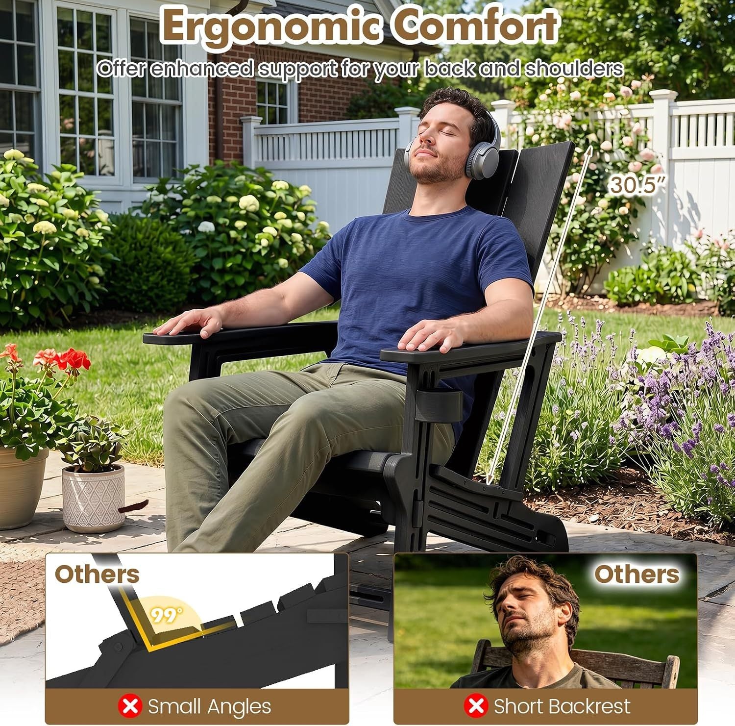 Set of 2ï»¿ Outdoor Adirondack Chairs with Cup Holder-Black