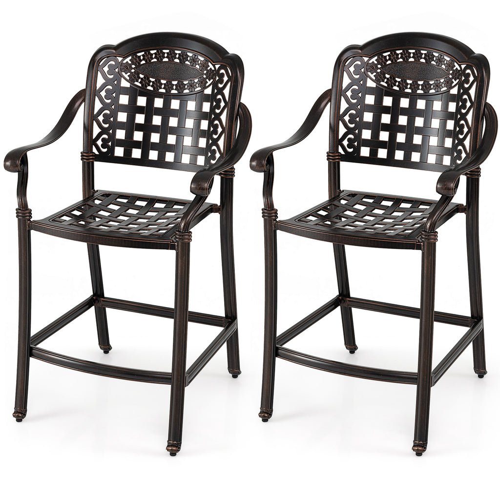 Set of 2 Outdoor Bar Stool 25.5 Inch Counter Height Cast Aluminum Bar Chairs-Copper