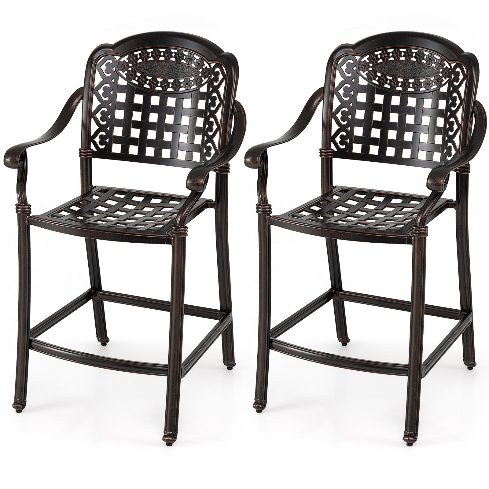Set of 2 Outdoor Bar Stool 25.5 Inch Counter Height Cast Aluminum Bar Chairs-Copper