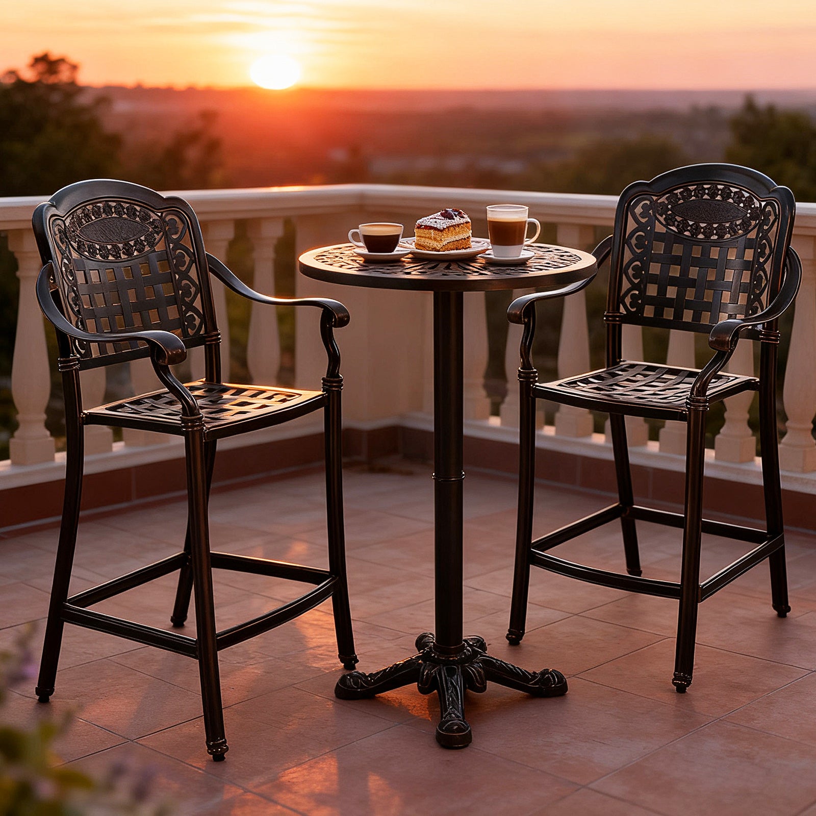 Set of 2 Outdoor Bar Stool 25.5 Inch Counter Height Cast Aluminum Bar Chairs-Copper