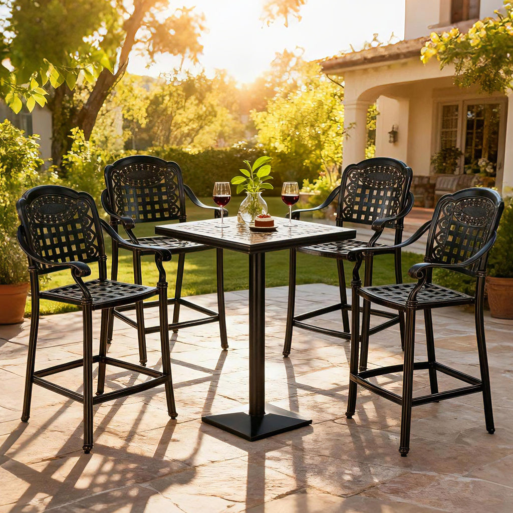 Set of 2 Outdoor Bar Stool 25.5 Inch Counter Height Cast Aluminum Bar Chairs-Copper