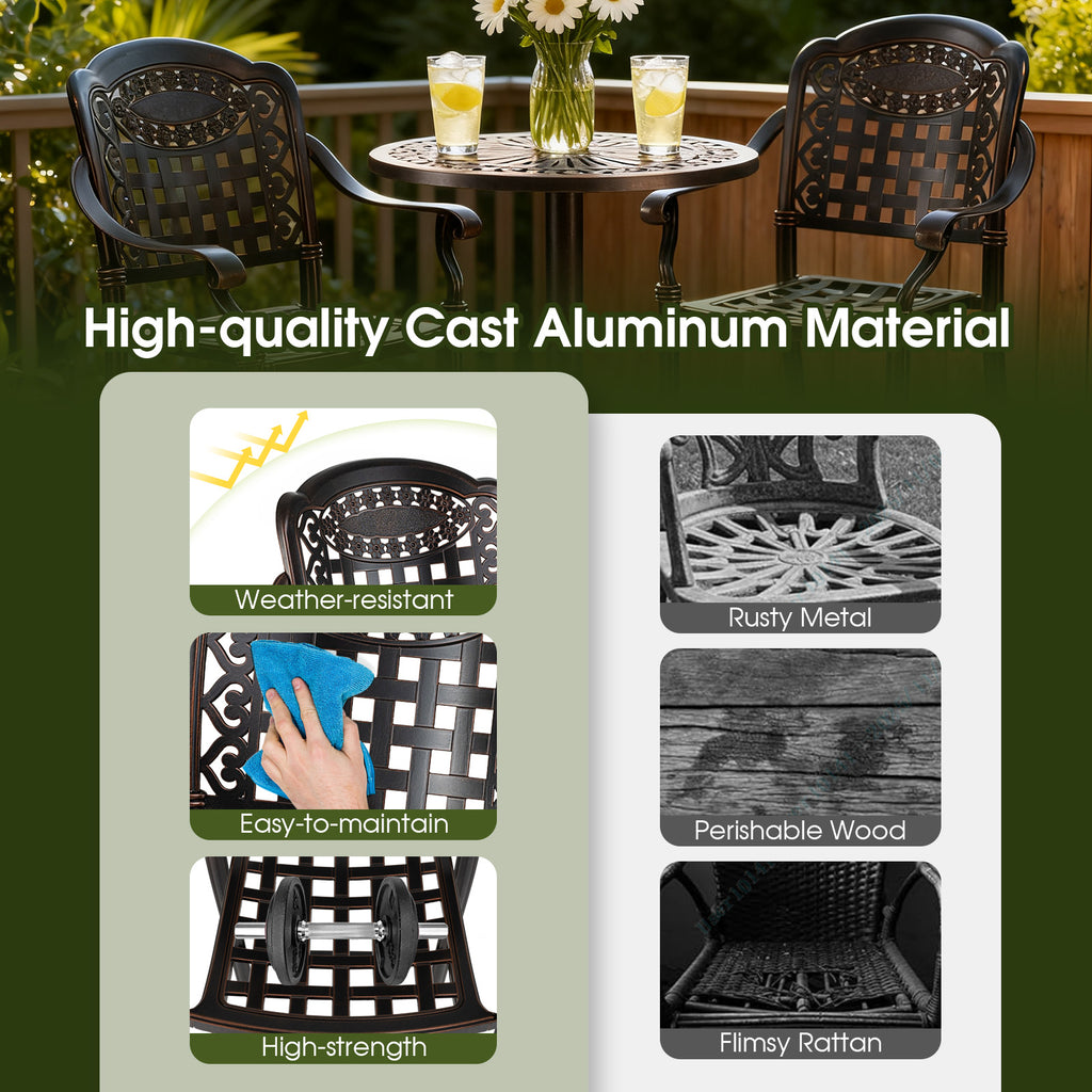 Set of 2 Outdoor Bar Stool 25.5 Inch Counter Height Cast Aluminum Bar Chairs-Copper
