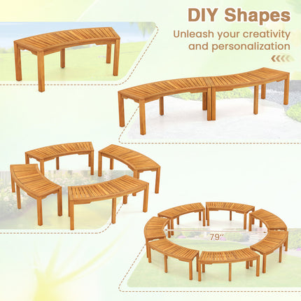 Set of 2 Outdoor Bench Acacia Wood Curved Garden Bench 2-Person