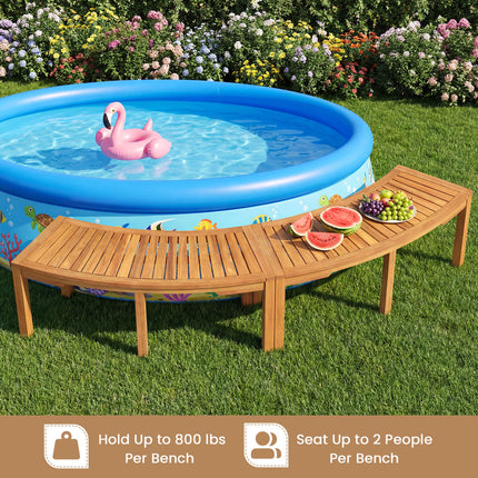 Set of 2 Outdoor Bench Acacia Wood Curved Garden Bench 2-Person