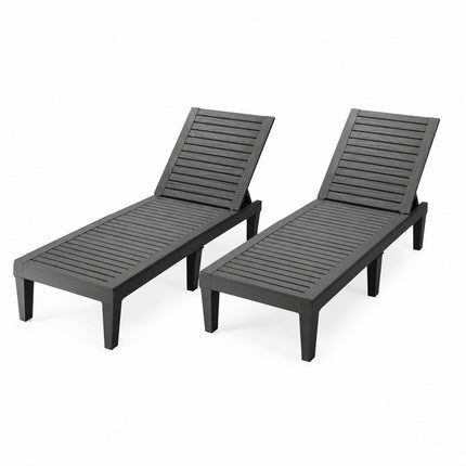 Set of 2 Outdoor Chaise Lounge Chair with 5 Positions Adjustable Backrest-Black