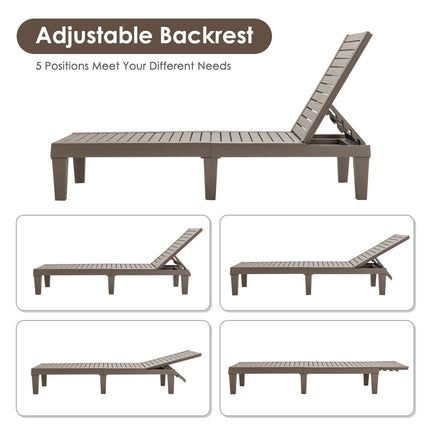 Set of 2 Outdoor Chaise Lounge Chair with 5 Positions Adjustable Backrest-Brown