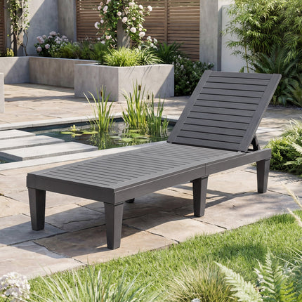 Set of 2 Outdoor Chaise Lounge Chair with 5 Positions Adjustable Backrest-Gray