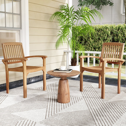 Set of 2 Outdoor Patio Chair with Slatted Seat and Curved Seat