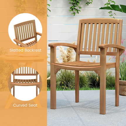 Set of 2 Outdoor Patio Chair with Slatted Seat and Curved Seat
