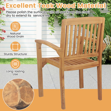 Set of 2 Outdoor Patio Chair with Slatted Seat and Curved Seat