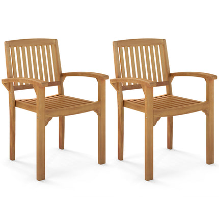 Set of 2 Outdoor Patio Chair with Slatted Seat and Curved Seat