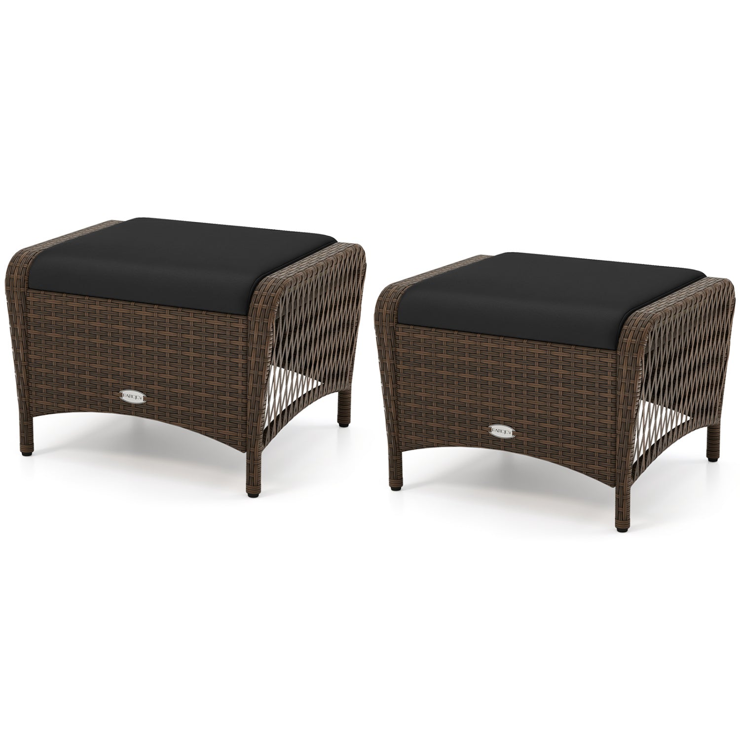 Set of 2 Outdoor Patio PE Wicker Ottomans with Removable Cushions-Black