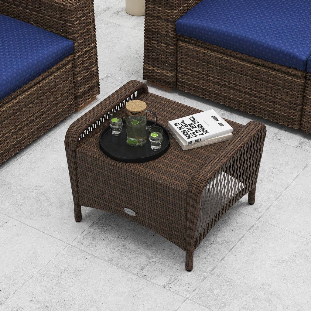 Set of 2 Outdoor Patio PE Wicker Ottomans with Removable Cushions-Navy