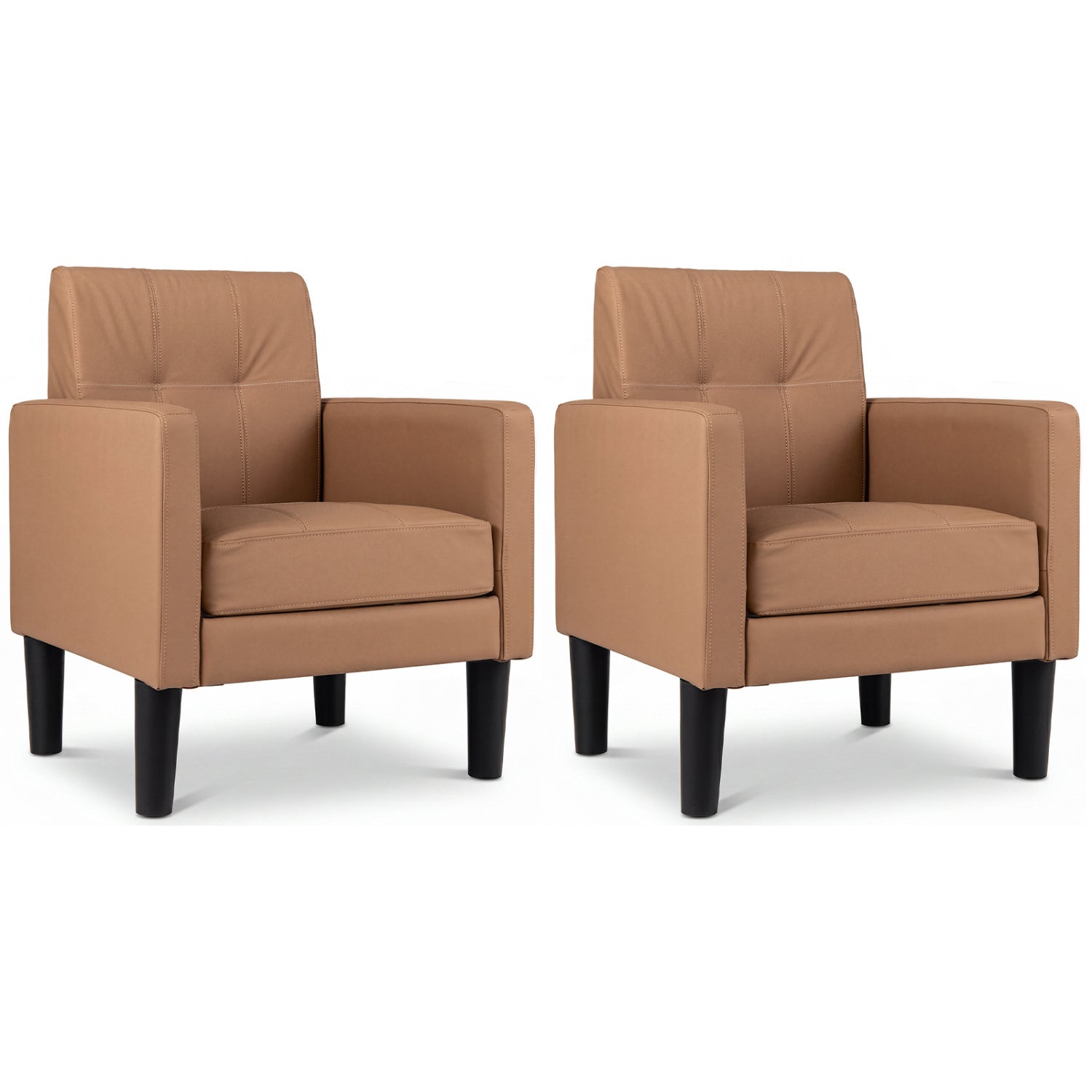 Set of 2 PU Leather Modern Accent Chair with Removable Seat Cushion-Brown