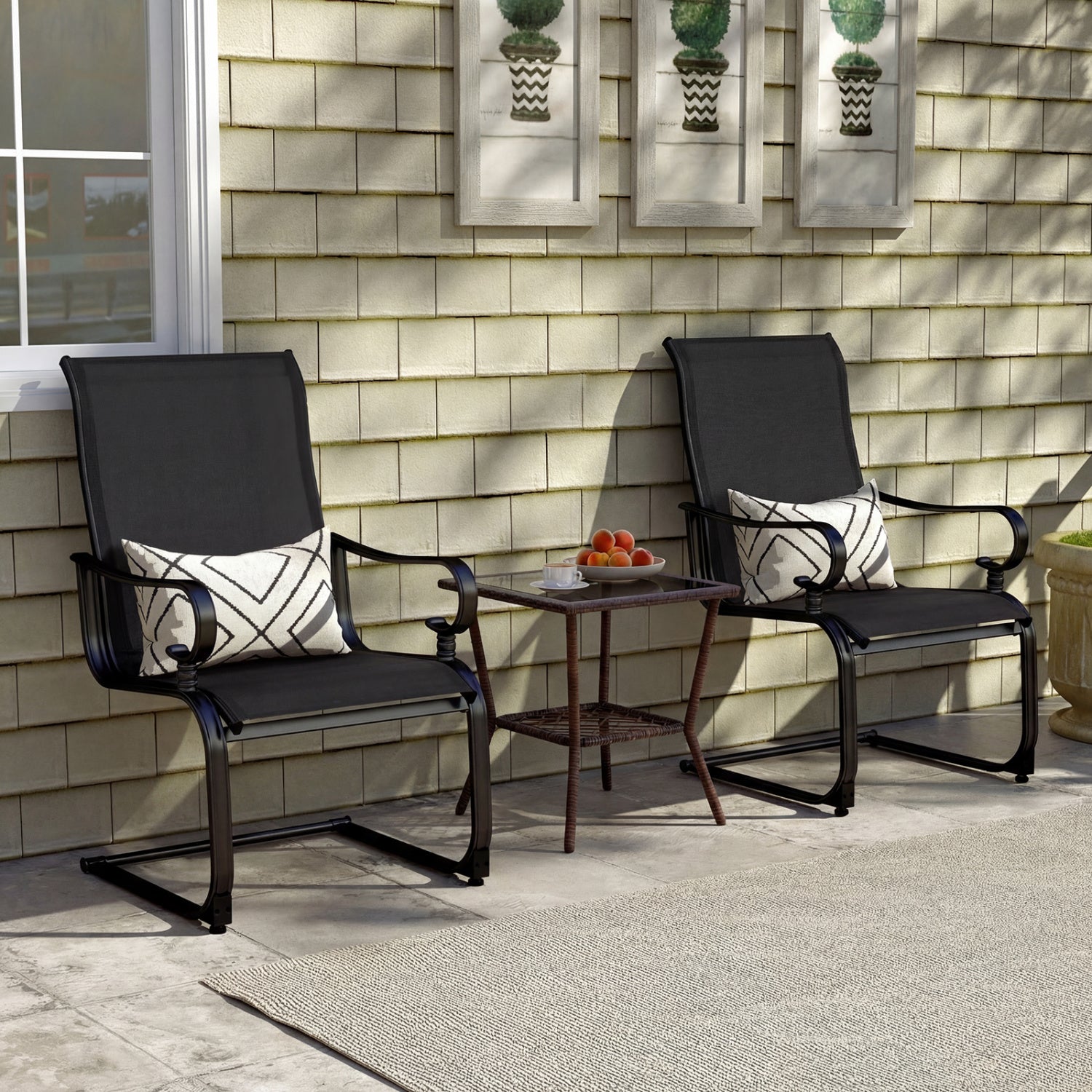 Set of 2 Patio Chairs with Quick-drying and Breathable Fabric for Backyard-Black
