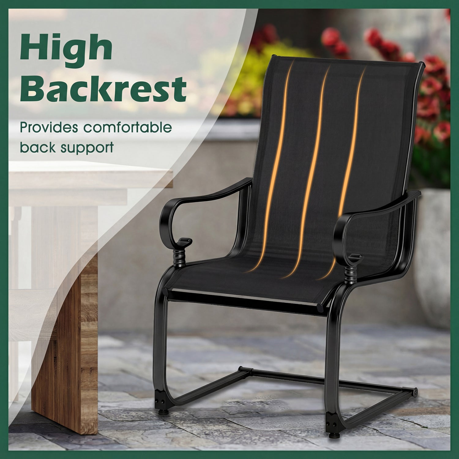 Set of 2 Patio Chairs with Quick-drying and Breathable Fabric for Backyard-Black
