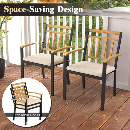 Set of 2 Patio Dining Chairs with Removable Padded Cushions-17 Inches