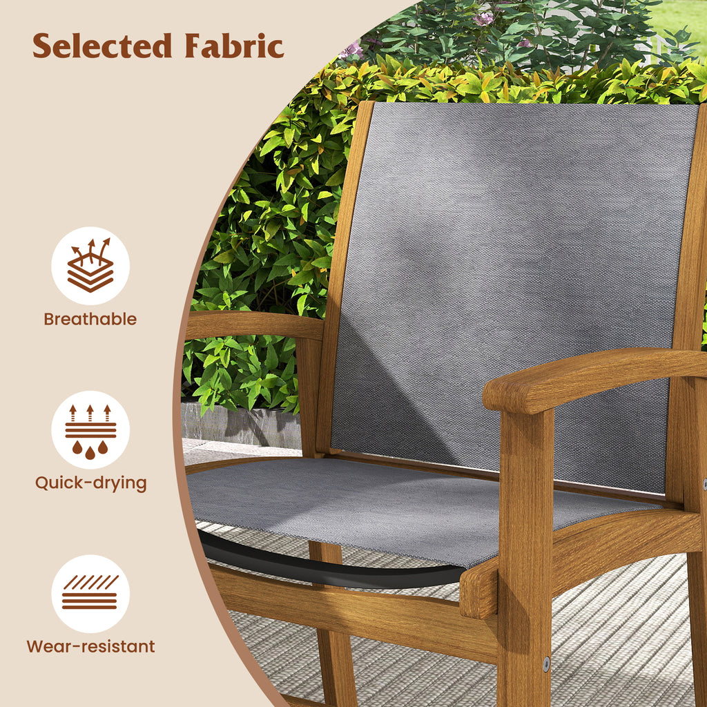 Set of 2 Patio Dining Chairs with Breathable Fabric and Acacia Wood Frame