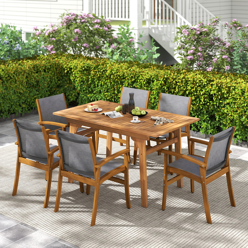 Set of 2 Patio Dining Chairs with Breathable Fabric and Acacia Wood Frame