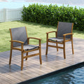 Set of 2 Patio Dining Chairs with Breathable Fabric and Acacia Wood Frame