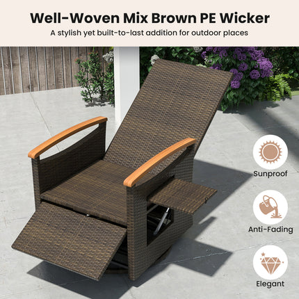 Set of 2 Patio Rattan 360Â° Swivel Recliner Chair with Adjustable Backrest and Footrest-Beige