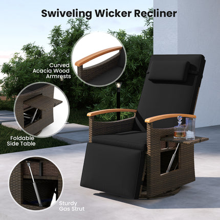 Set of 2 Patio Rattan 360Â° Swivel Recliner Chair with Adjustable Backrest and Footrest-Black