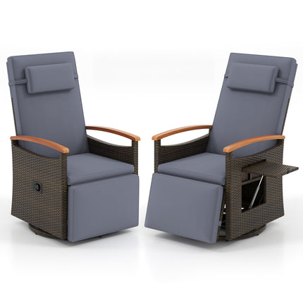 Set of 2 Patio Rattan 360Â° Swivel Recliner Chair with Adjustable Backrest and Footrest-Dark Gray