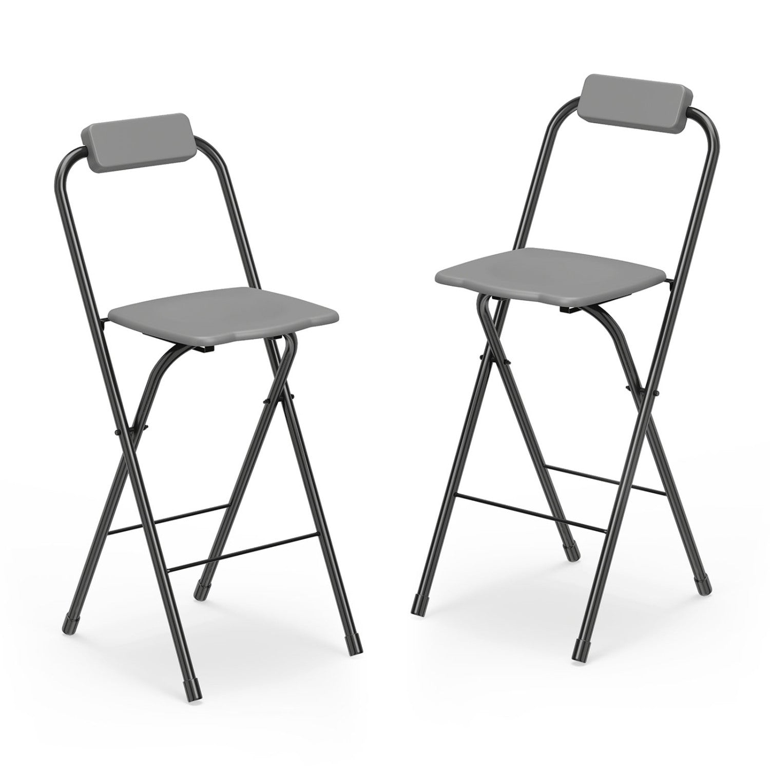 Set of 2 Portable Bar Height Stools with Ergonomic Seat and Comfortable Footrest-Black
