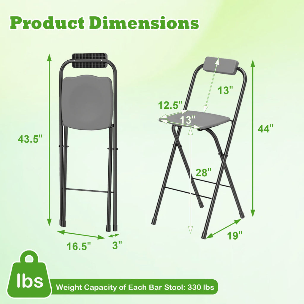 Set of 2 Portable Bar Height Stools with Ergonomic Seat and Comfortable Footrest-Black