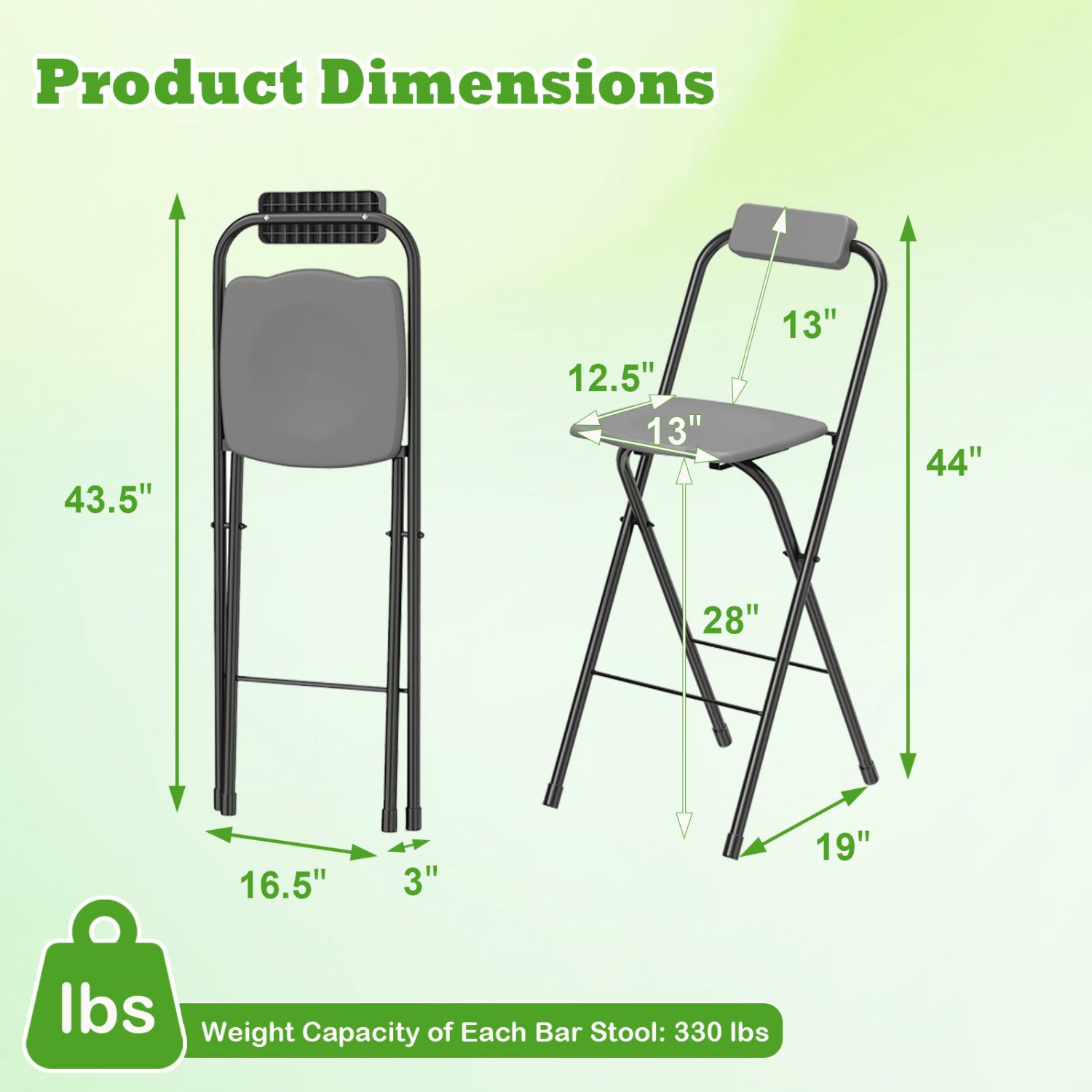 Set of 2 Portable Bar Height Stools with Ergonomic Seat and Comfortable Footrest-Black