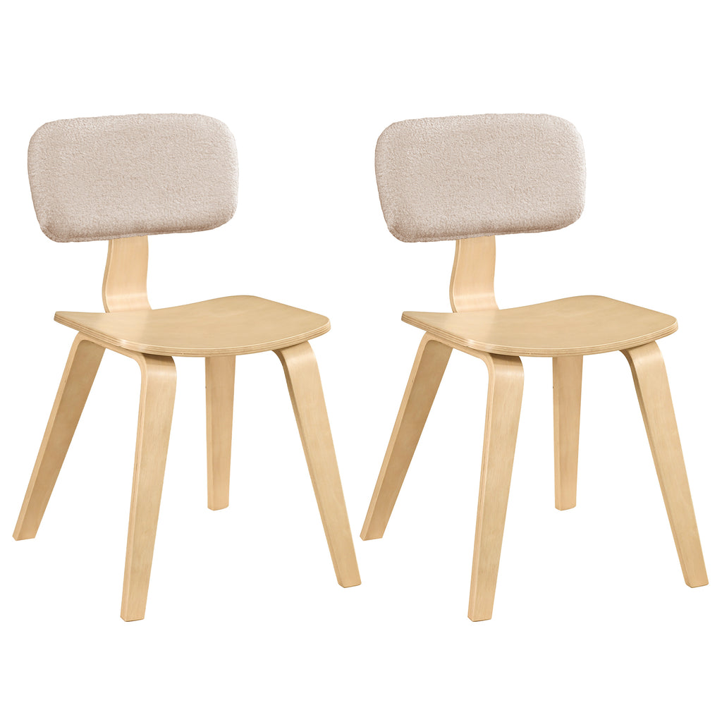 Set of 2 Rubber Wood Dining Room Chairs with Teddy Velvet Padded Backrest-Natural