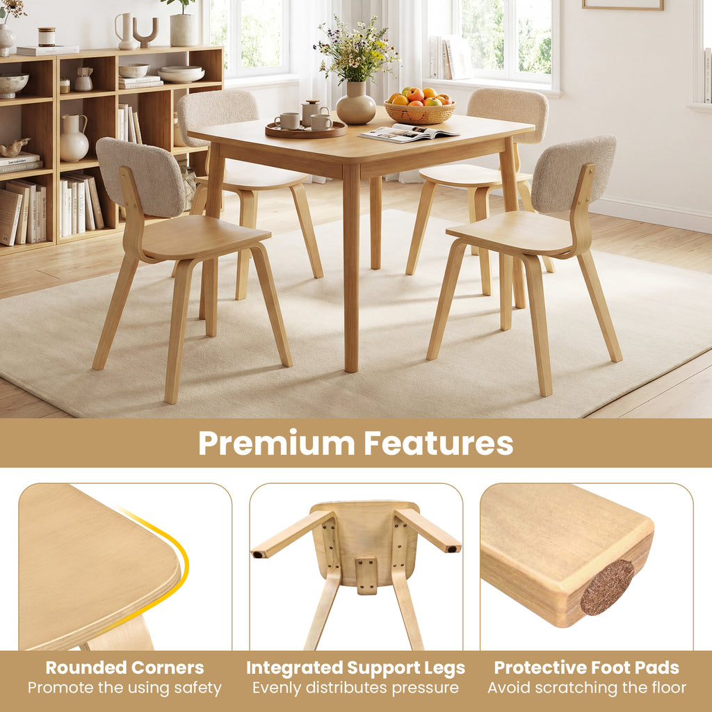 Set of 2 Rubber Wood Dining Room Chairs with Teddy Velvet Padded Backrest-Natural
