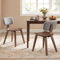 Set of 2 Rubber Wood Dining Room Chairs with Teddy Velvet Padded Backrest-Walnut