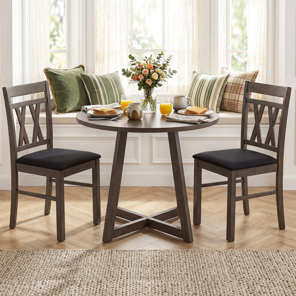 Set of 2 Modern Linen Style Upholstered Kitchen Chairs-Gray