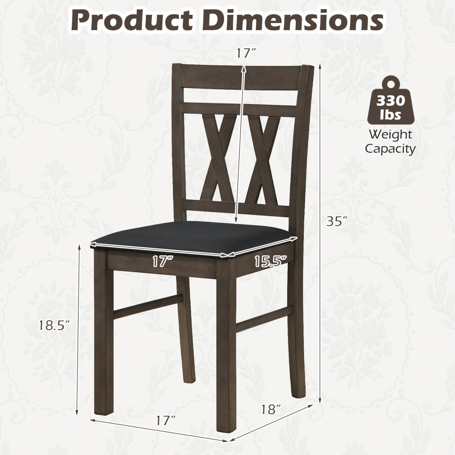Set of 2 Modern Linen Style Upholstered Kitchen Chairs-Gray