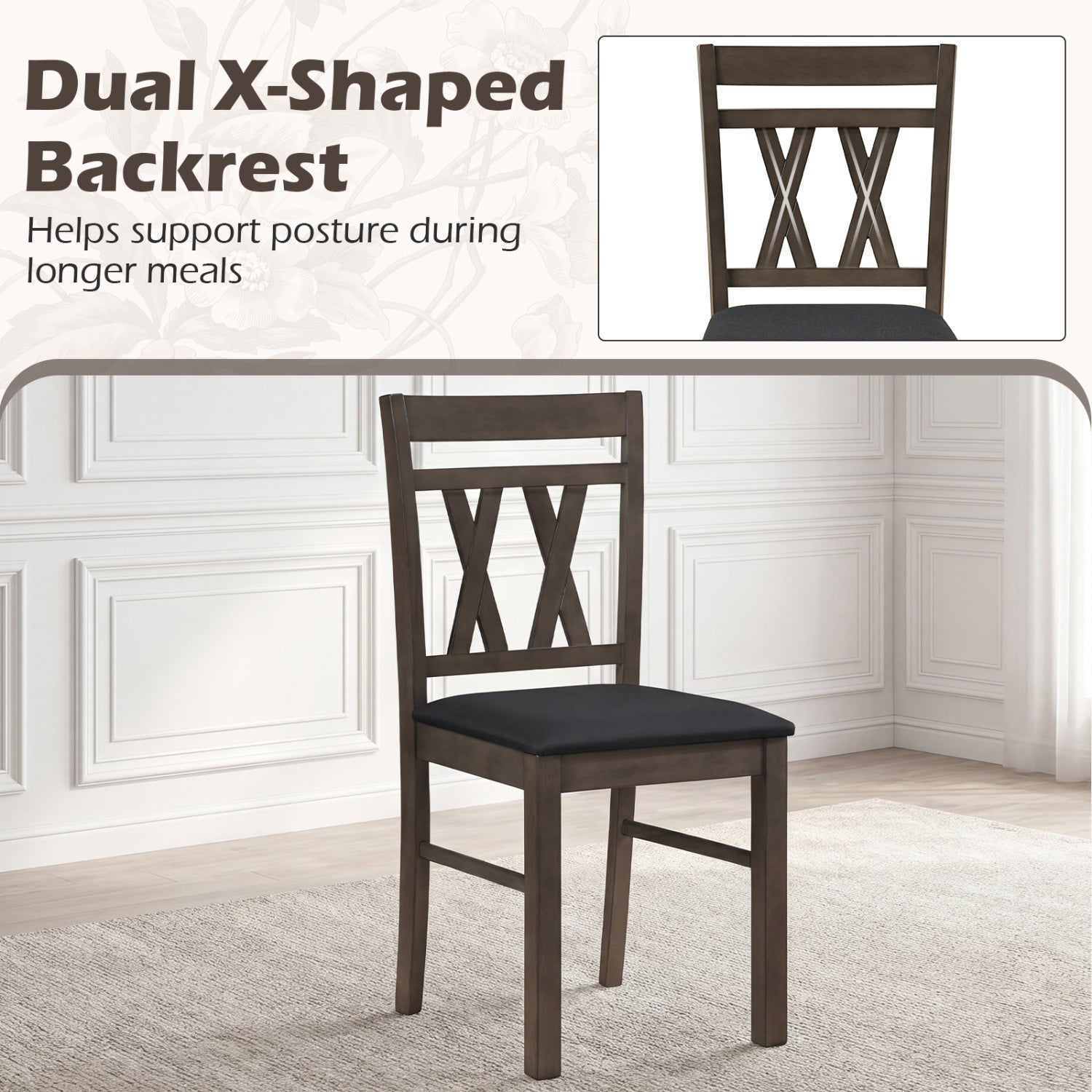 Set of 2 Modern Linen Style Upholstered Kitchen Chairs-Gray