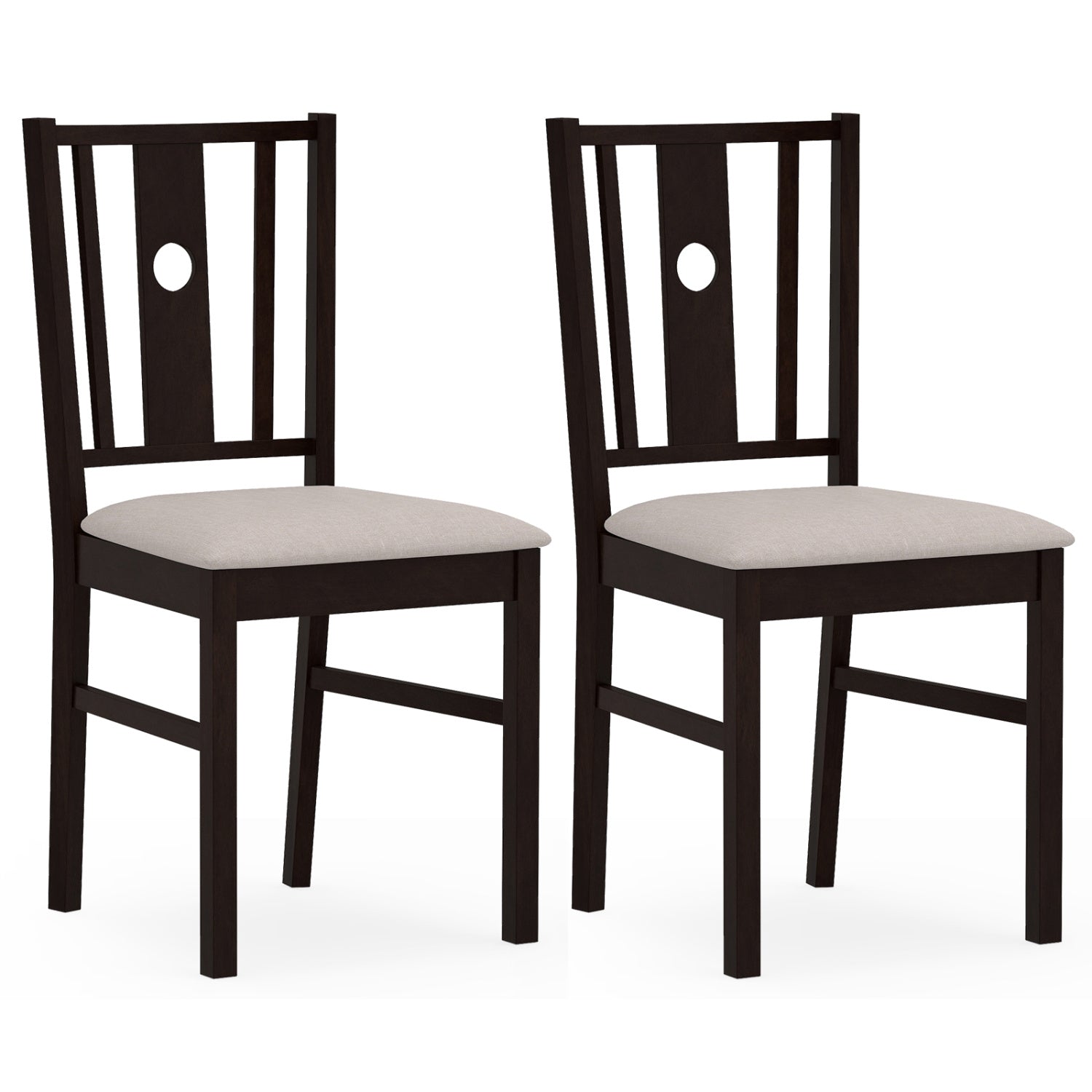 Set of 2 Rubber Wood Kitchen Chairs with Fabric Padded Seat -Coffee