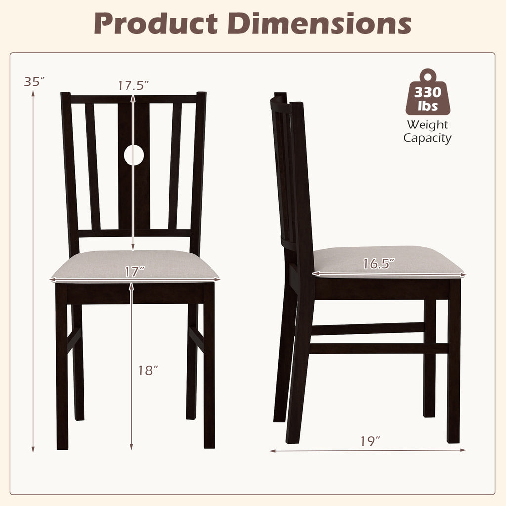 Set of 2 Rubber Wood Kitchen Chairs with Fabric Padded Seat -Coffee