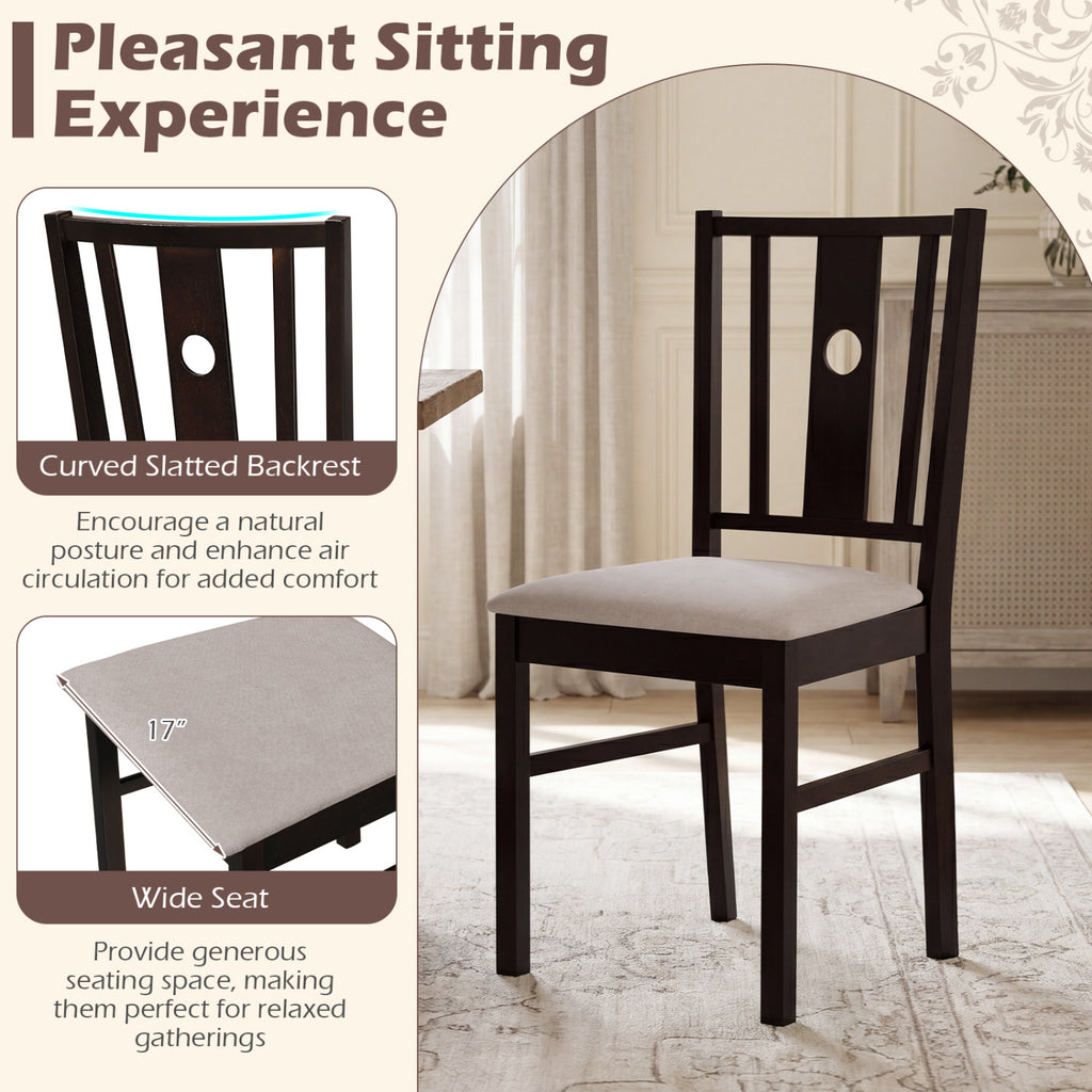 Set of 2 Rubber Wood Kitchen Chairs with Fabric Padded Seat -Coffee