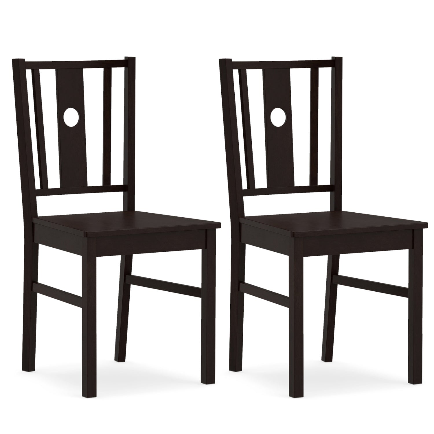 Set of 2 Solid Rubber Wood Kitchen Chairs with Slatted Curved Backrest-Coffee