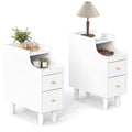 Set of 2 Solid Wood Night Side Table with Pull-out Tray and 2 Storage Drawers-White