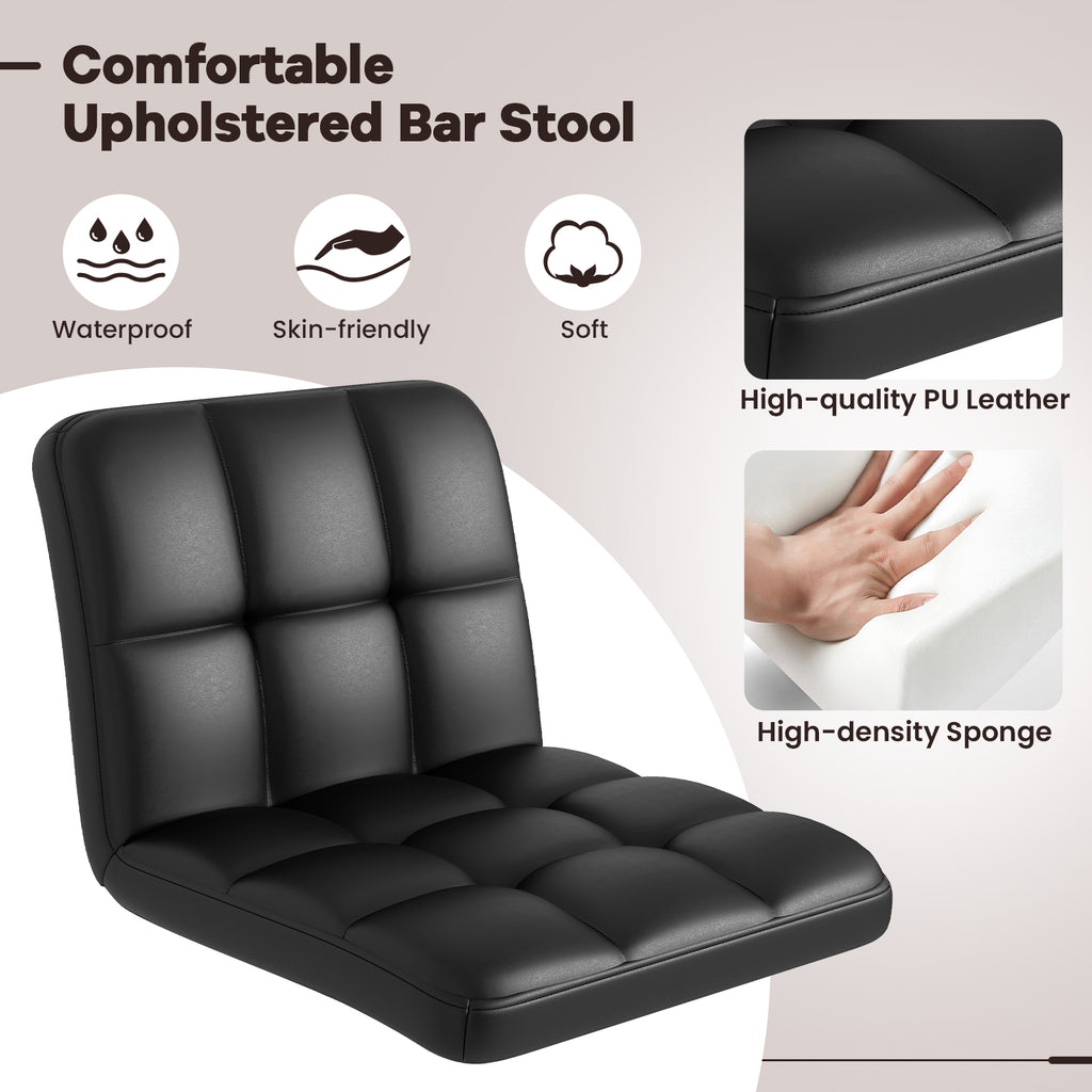 Set of 2 Square Swivel Adjustable PU Leather Bar Stools with Back and Footrest-Black