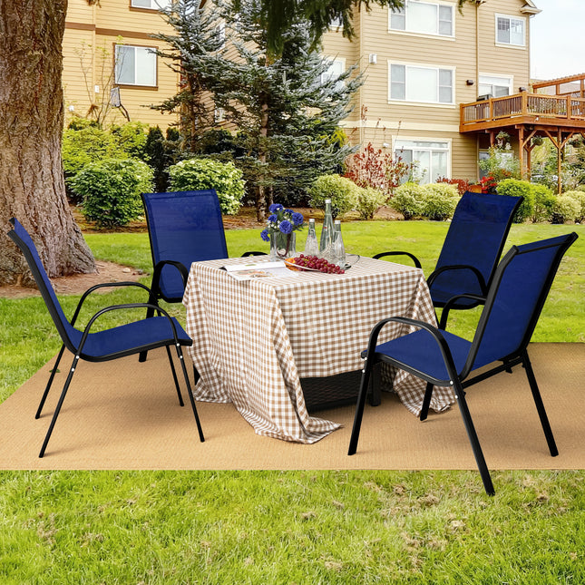 Set of 2 Stackable Patio Dining Chairs Set with Armrest-Navy