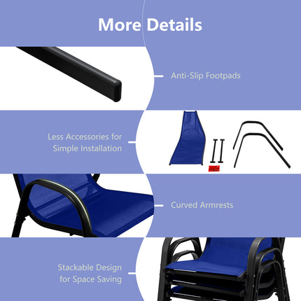 Set of 2 Stackable Patio Dining Chairs Set with Armrest-Navy